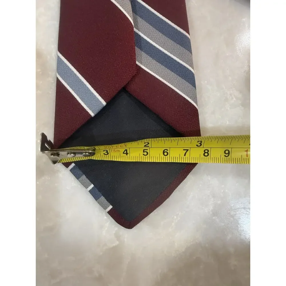 Ketch Men's Striped Woven Tie Burgundy Blue Gray White Classic 57